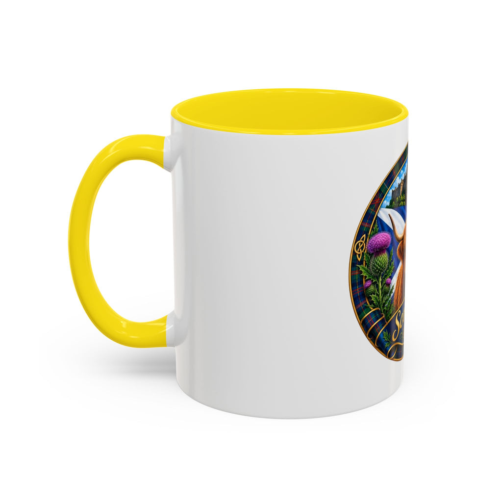 Scotland Highland Cow Accent Coffee Mug — Scottish Castle & Thistle Design