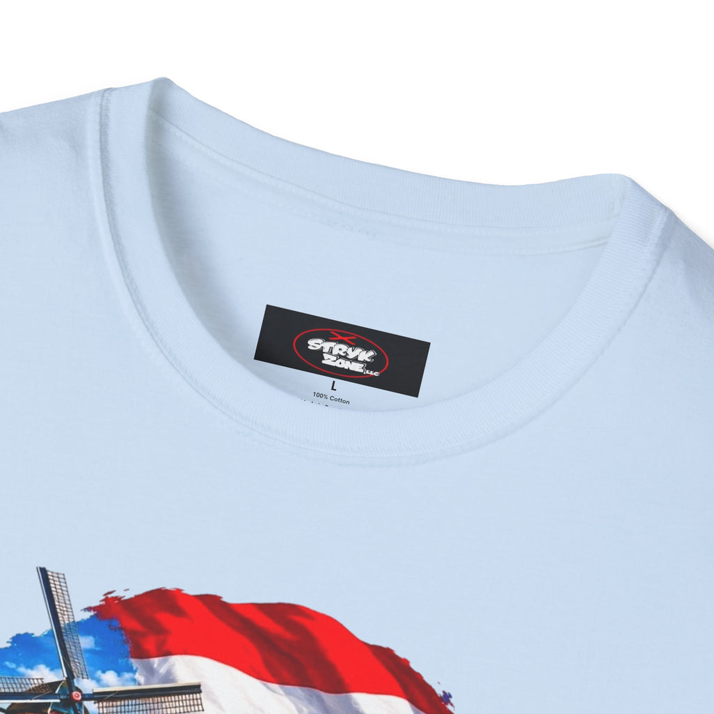 Netherlands Souvenir T-Shirt — Dutch Windmill, Tulips & Flag Design