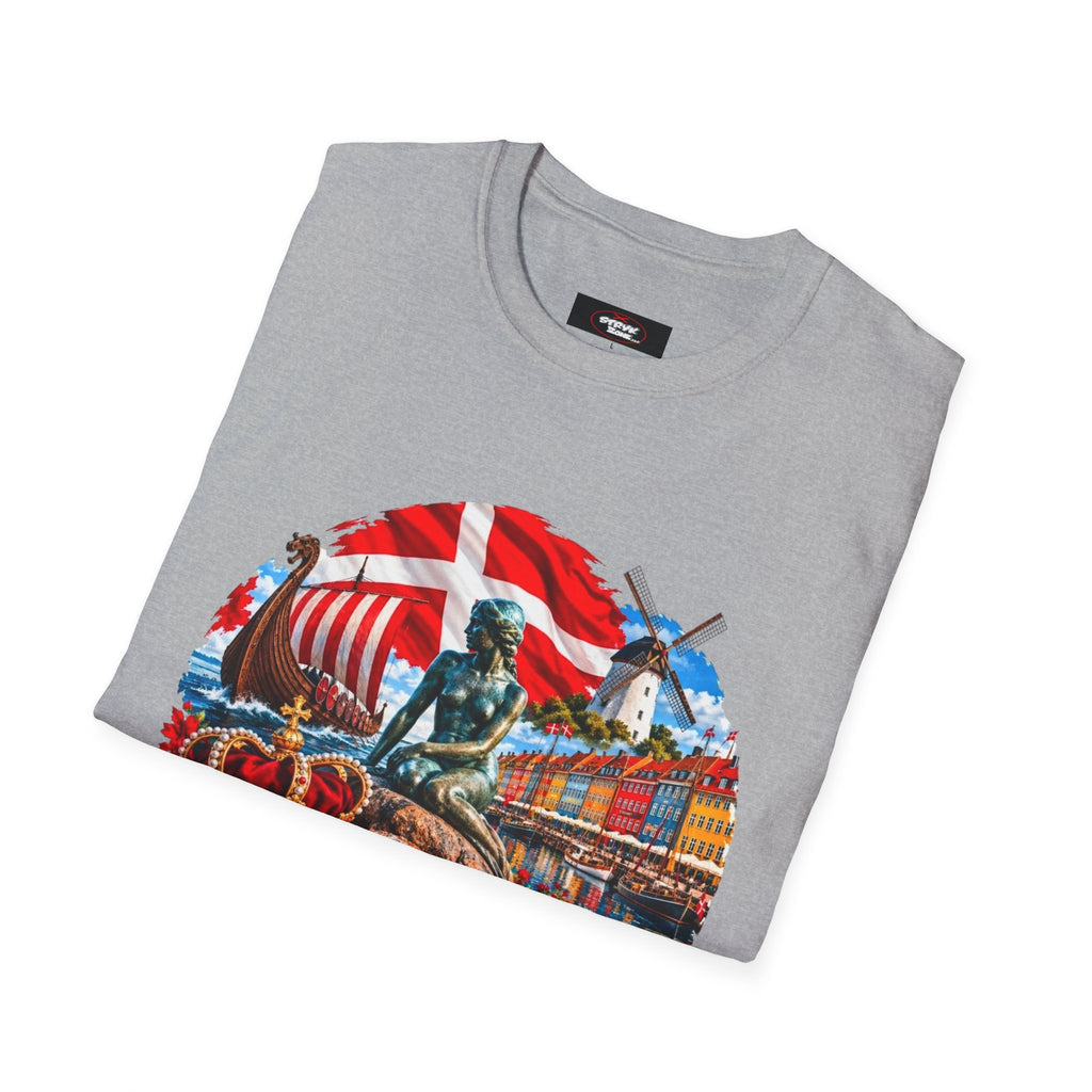 Denmark Travel T-Shirt — Copenhagen Landmarks & Viking Collage Tee