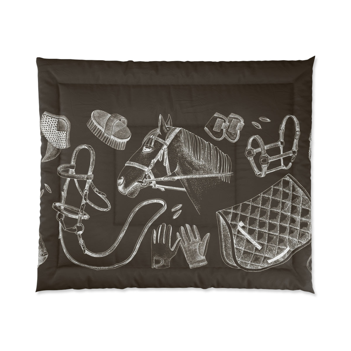 Equestrian Sketch Comforter – Horse Tack Illustration Bedding for Riders