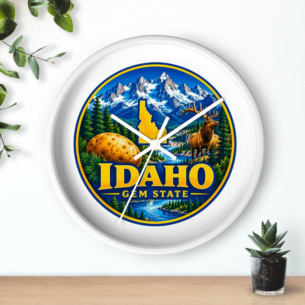 Idaho Gem State Wall Clock – Scenic Mountain & Elk Home Decor