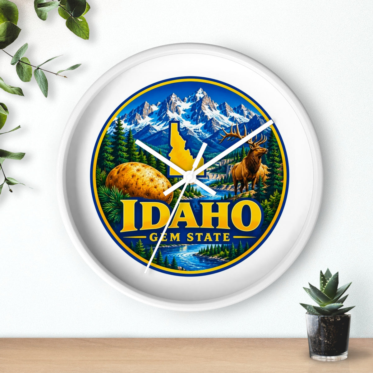 Idaho Gem State Wall Clock – Scenic Mountain & Elk Home Decor