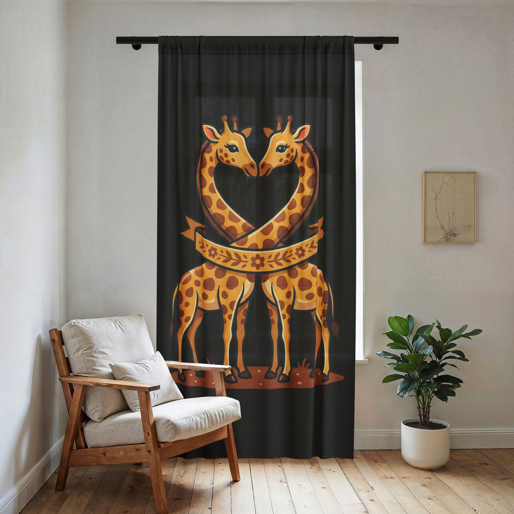 Giraffe Heart Sheer Window Curtain — Cute Animal Nursery Sheer Panel