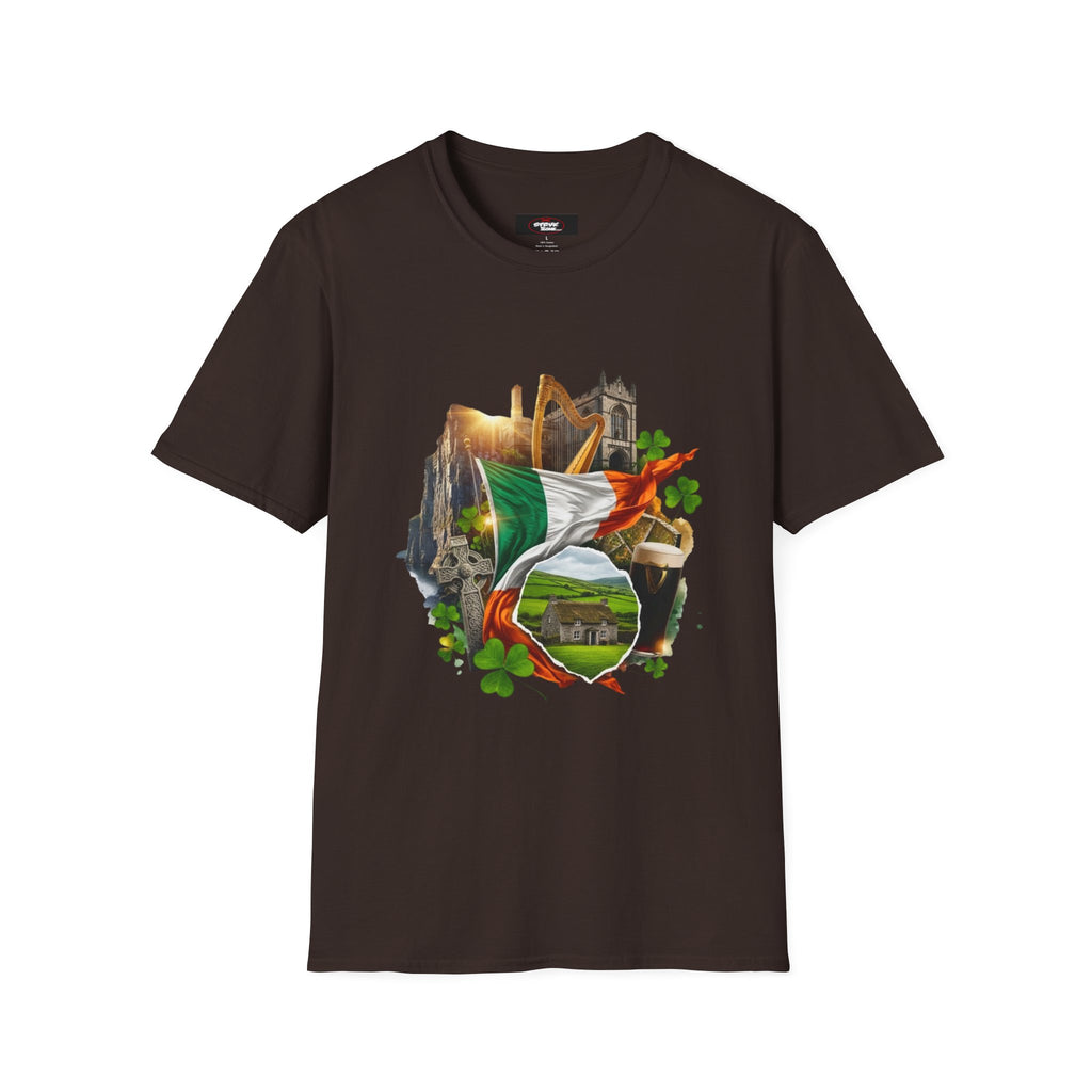 Irish Pride T-Shirt — Celtic Flag & Landmarks Design