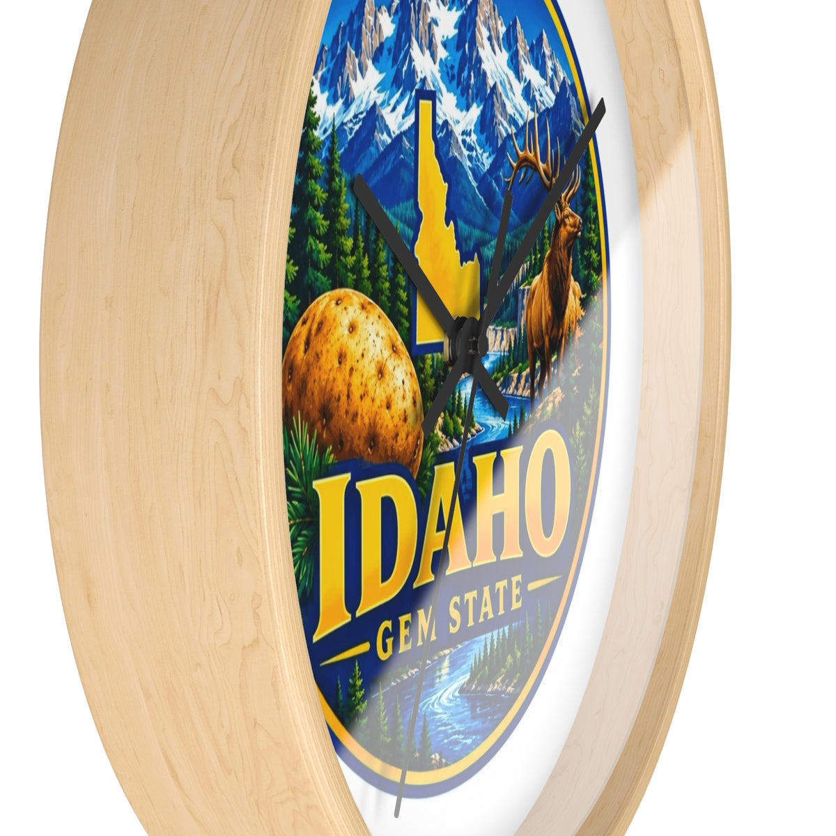 Idaho Gem State Wall Clock – Scenic Mountain & Elk Home Decor