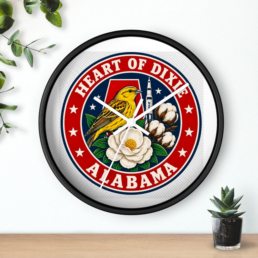 Alabama Heart of Dixie Wall Clock – State Seal Design with Yellowhammer & Magnolia