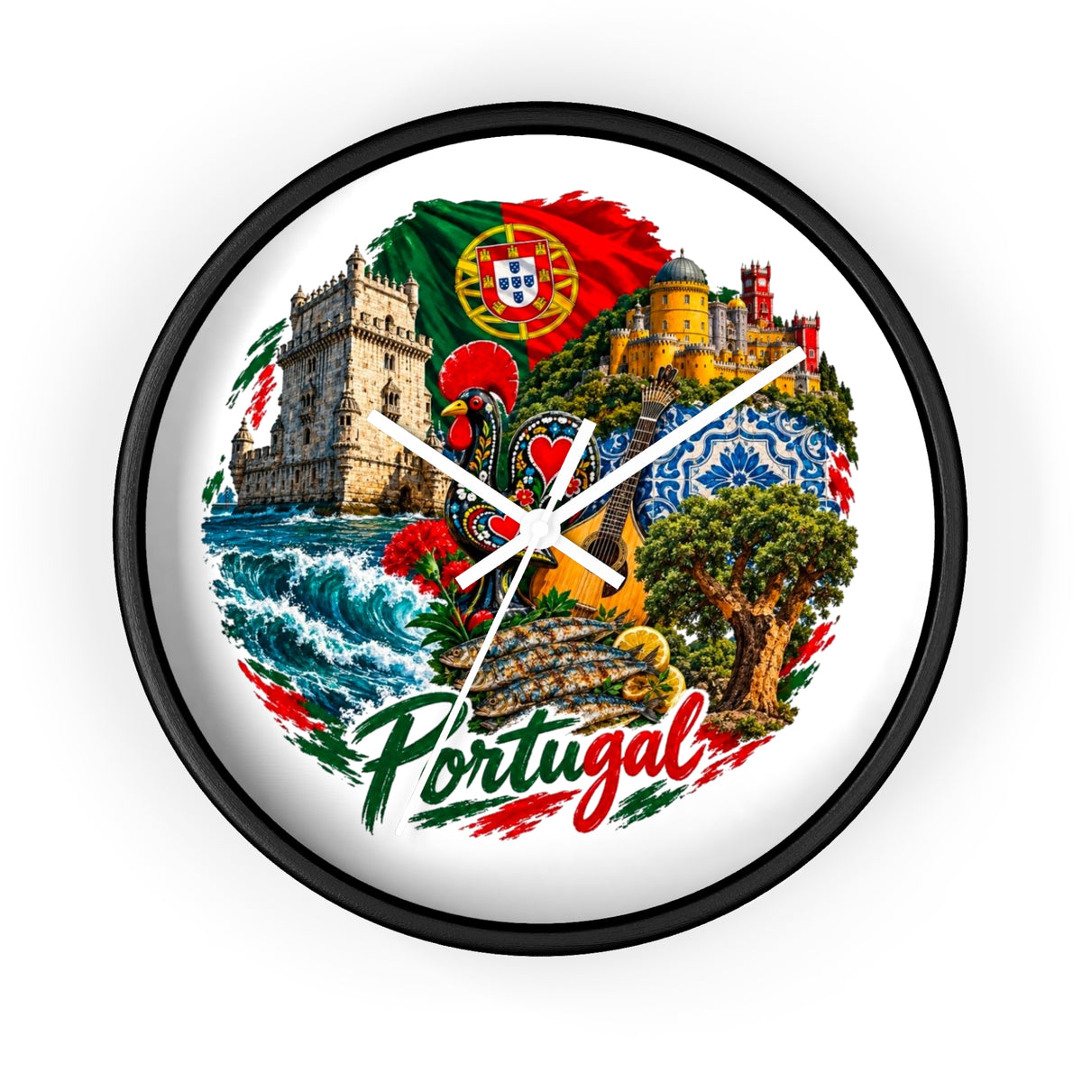 Portugal Wall Clock — Vintage Portuguese Landmarks & Galo de Barcelos Home Decor