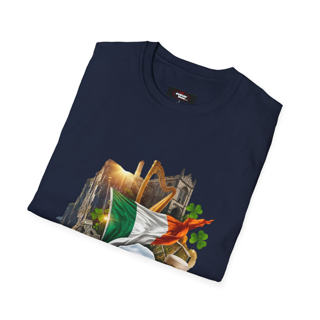 Irish Pride T-Shirt — Celtic Flag & Landmarks Design