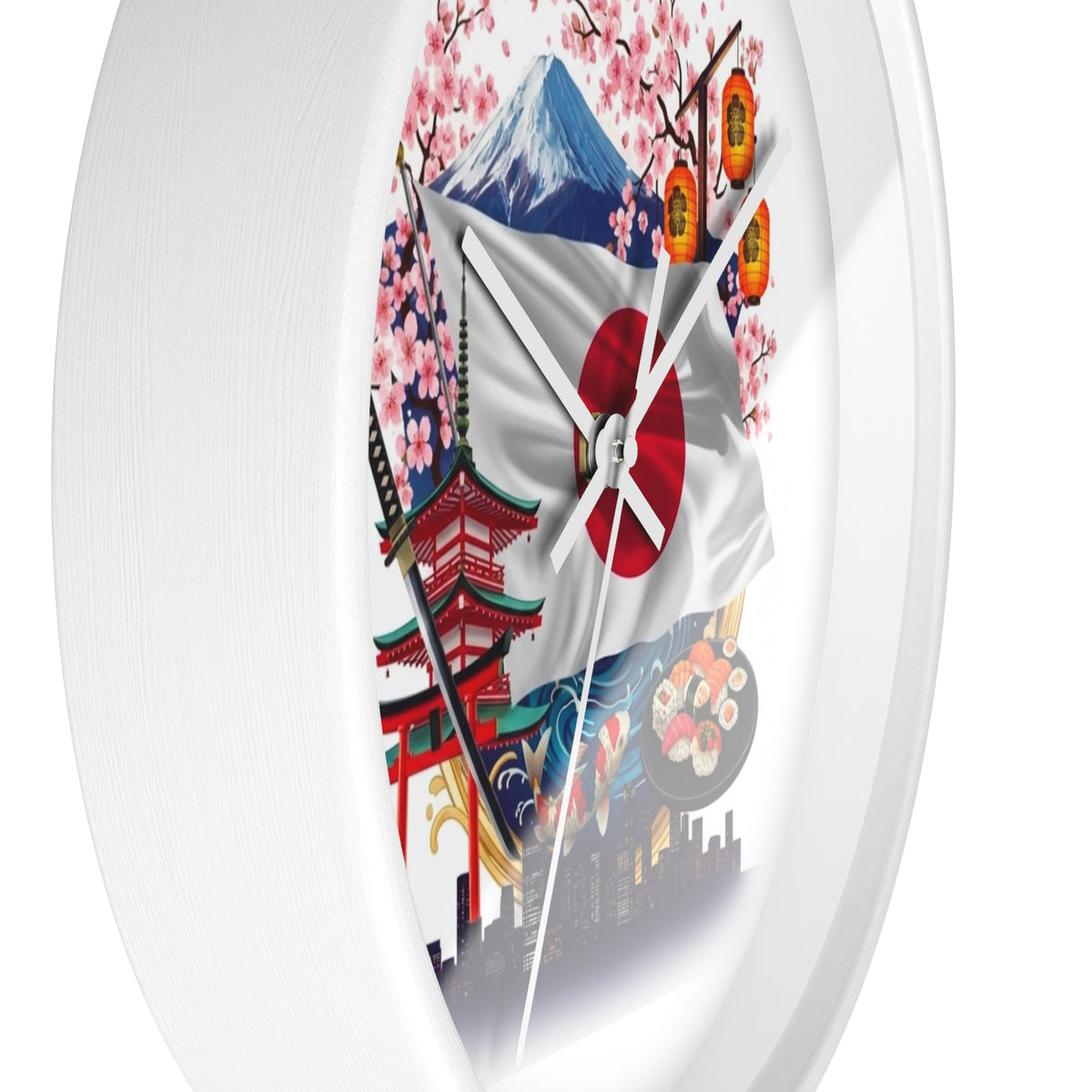 Japanese Flag Wall Clock — Mount Fuji, Sakura & Sushi Decorative Clock