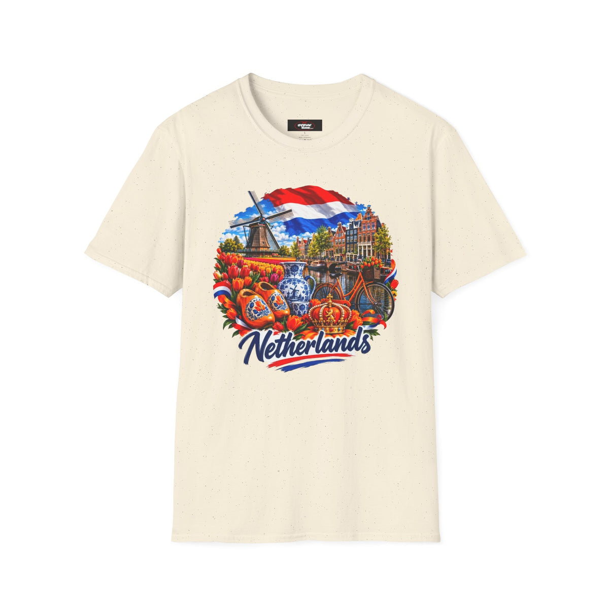 Netherlands Souvenir T-Shirt — Dutch Windmill, Tulips & Flag Design