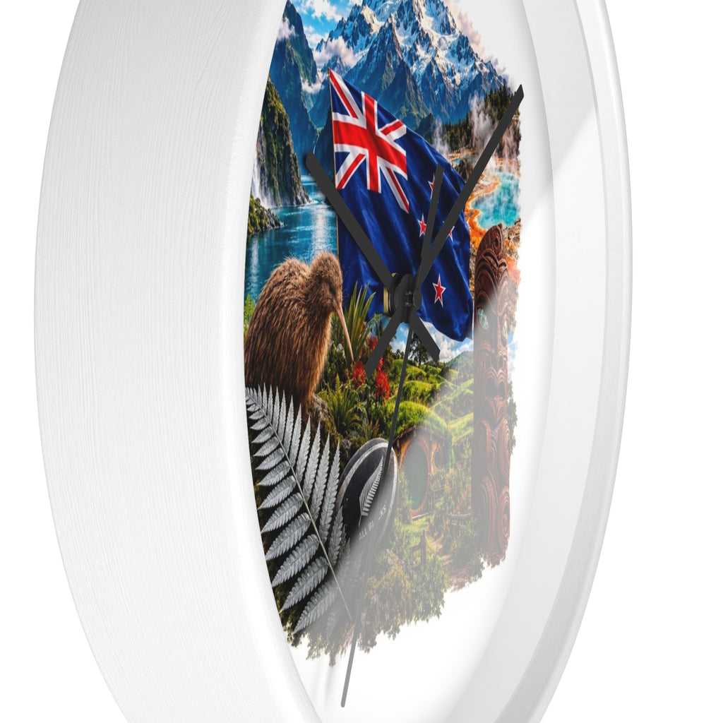 New Zealand Heritage Wall Clock — Kiwi, Silver Fern & Māori Tiki Design
