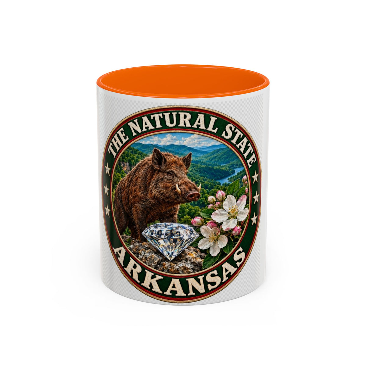 Arkansas State Mug - "The Natural State" Wild Boar, Diamond & Apple Blossom Coffee Cup (11/15oz)