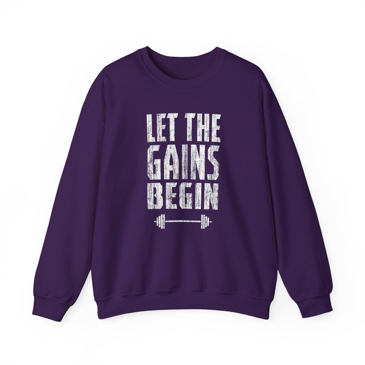 Motivated Muscle Gains graphic on a crewneck sweatshirt