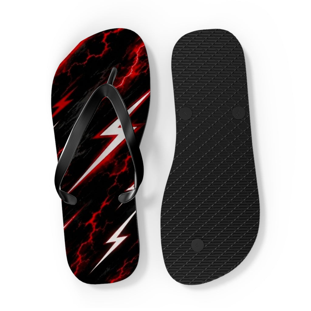 Red Lightning Bolt Flip Flops — Black & Red Storm Beach Sandals