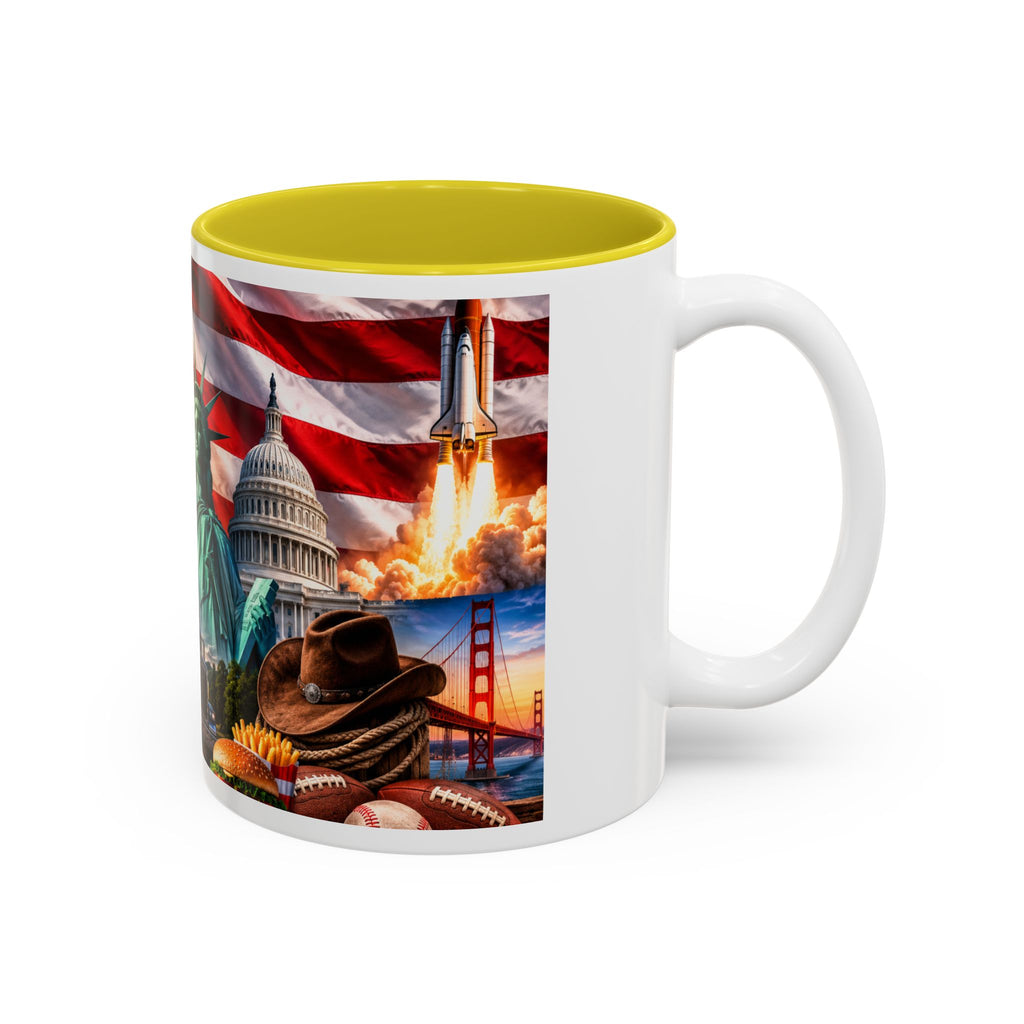 Patriotic USA Collage Mug — Statue of Liberty, Capitol & American Flag (Two-Tone)