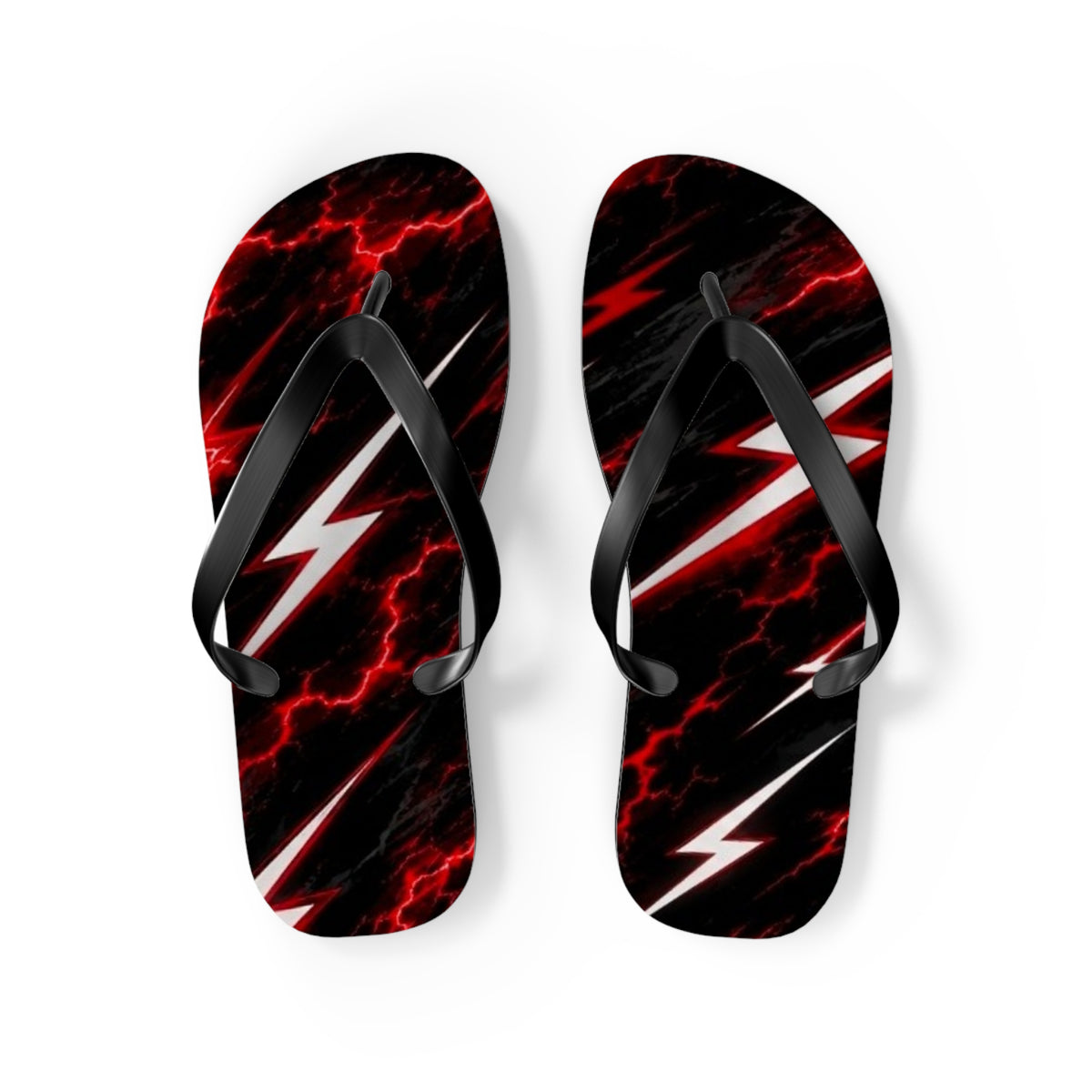 Red Lightning Flip Flops — Bold Storm-Pattern Beach Sandals