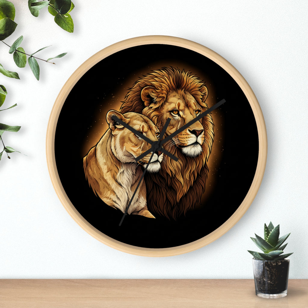 Lion Couple Wall Clock — Majestic Lion & Lioness Decorative Clock