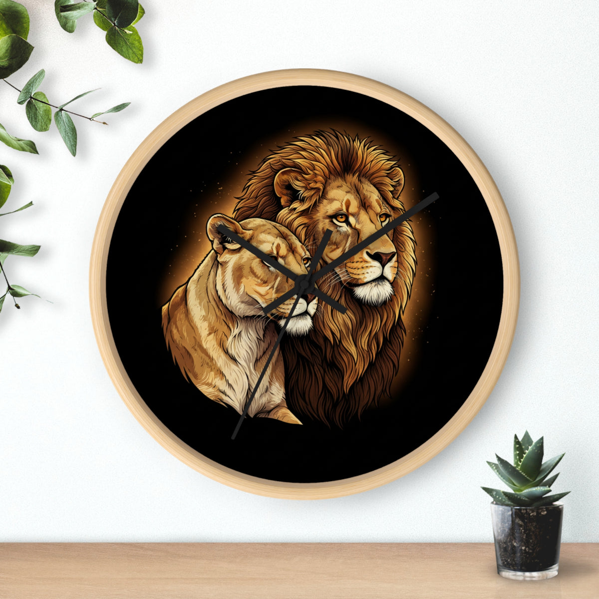 Lion Couple Wall Clock — Majestic Lion & Lioness Decorative Clock