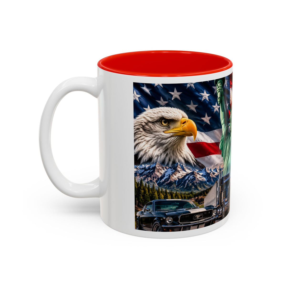 Patriotic USA Collage Mug — Statue of Liberty, Capitol & American Flag (Two-Tone)