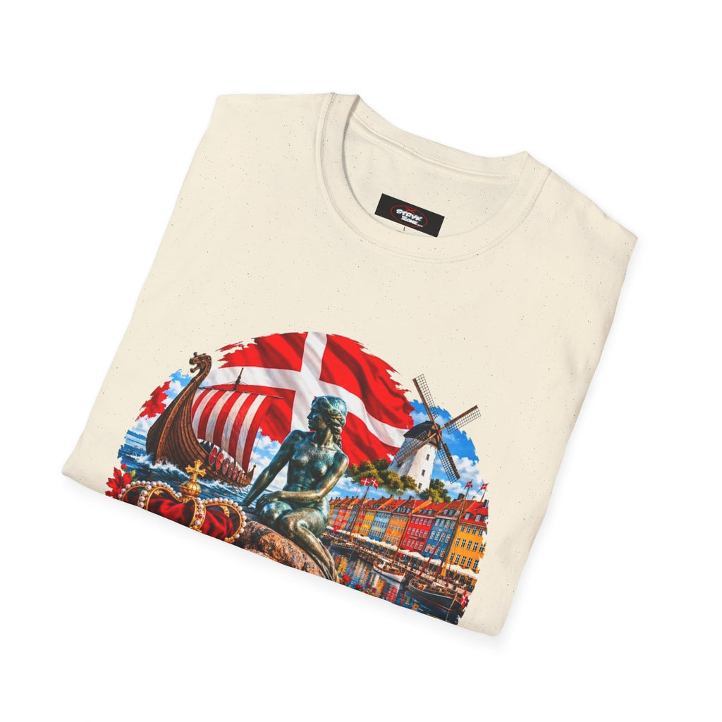 Denmark Travel T-Shirt — Copenhagen Landmarks & Viking Collage Tee
