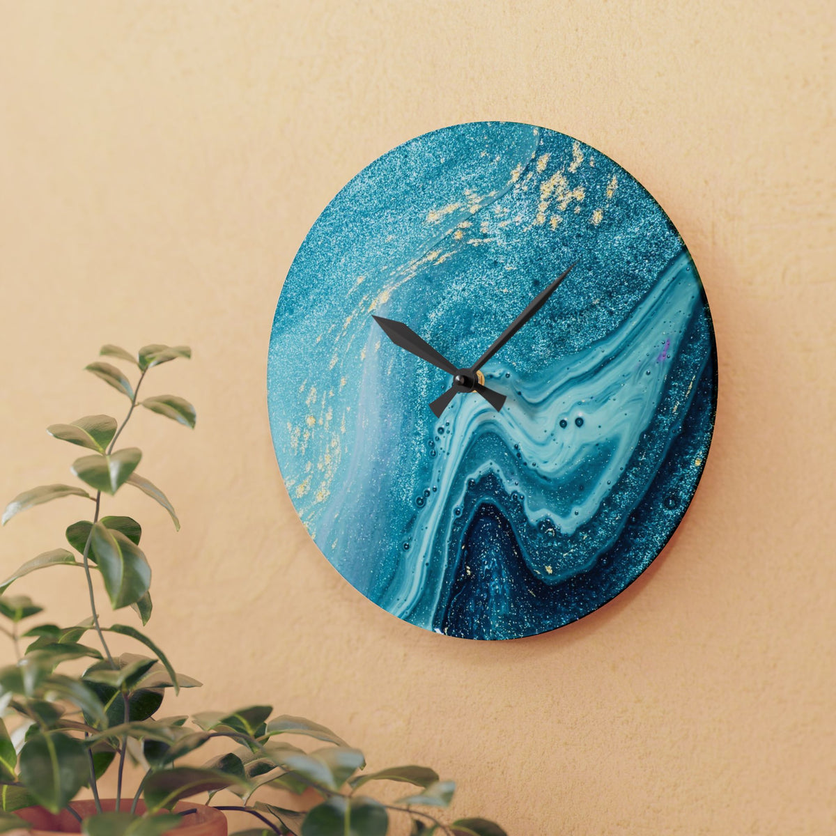 Acrylic Wall Clock — Blue Ocean Marble Swirl Wall Clock