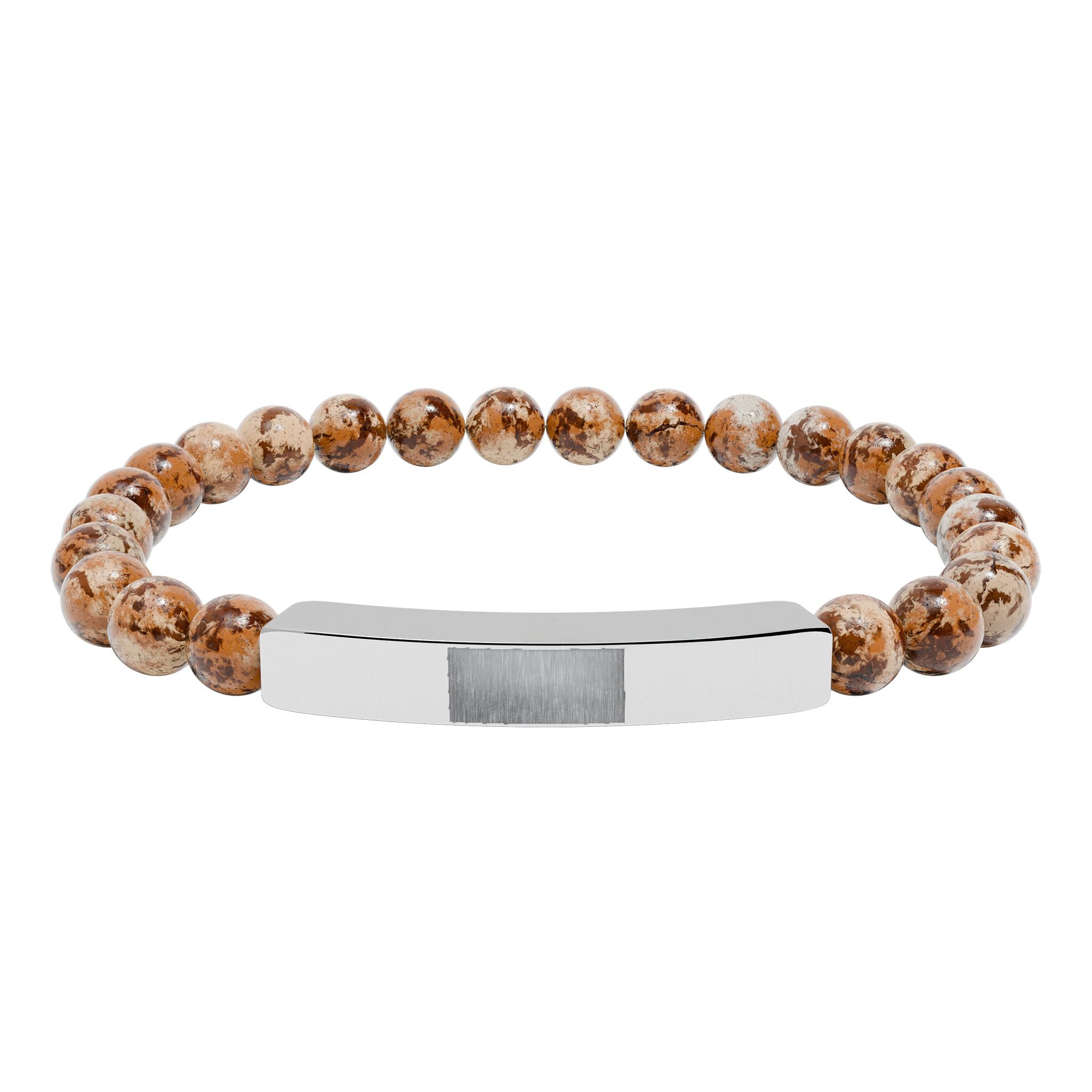 Engravable Natural Stone Bead Bracelet — Stretch Bar Personalized Bracelet