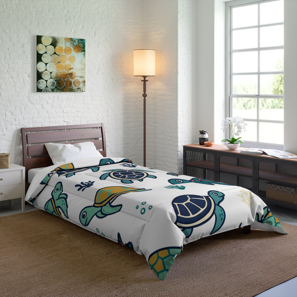 Sea Turtle Comforter - Cute Ocean Turtle Bedding for Kids & Coastal Bedrooms