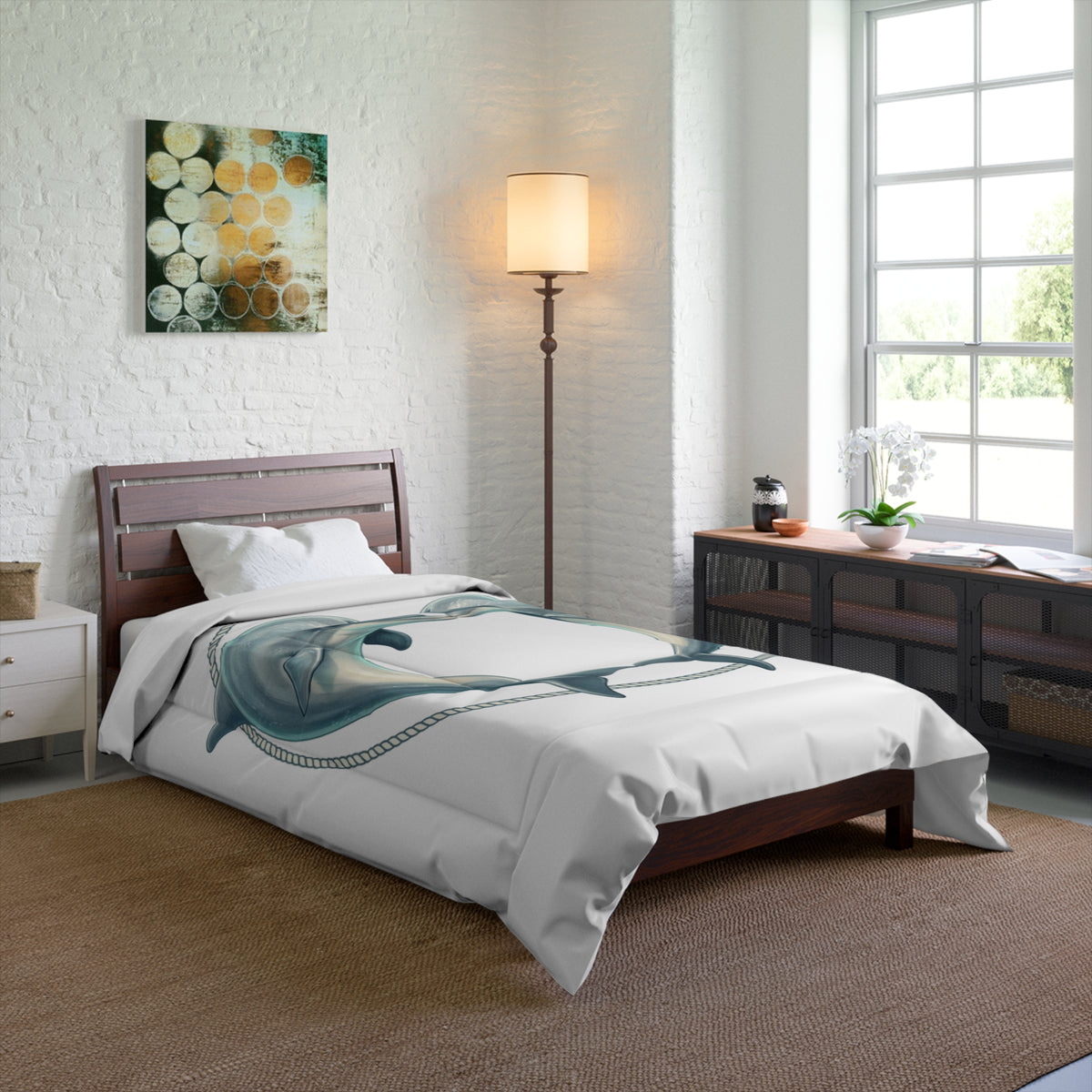 Dolphin Heart Comforter - Nautical Sea Life Bedding