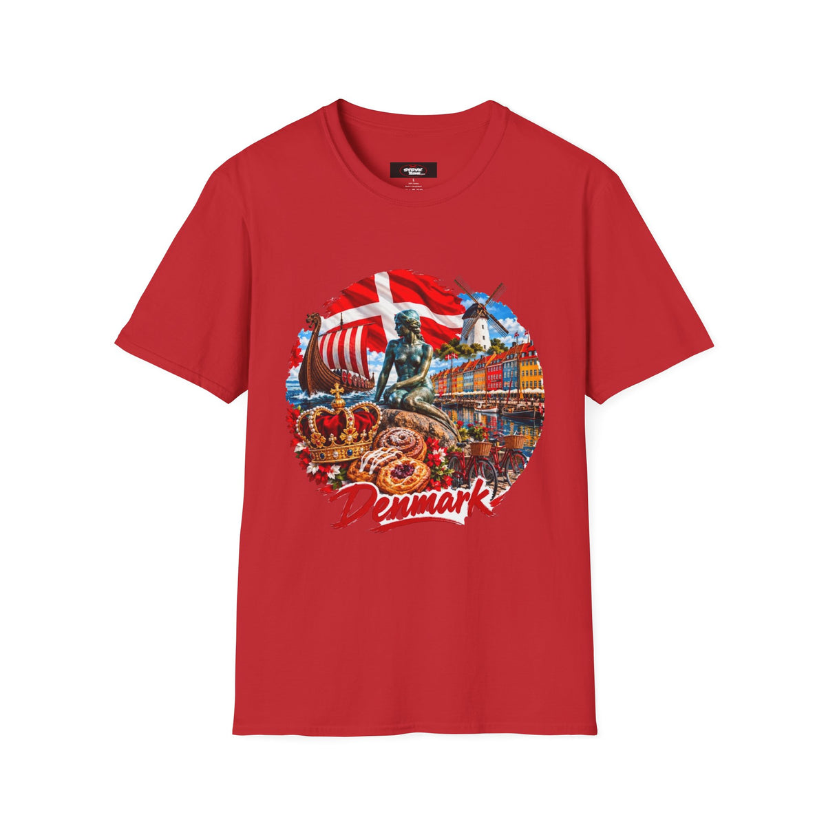 Denmark Travel T-Shirt — Copenhagen Landmarks & Viking Collage Tee