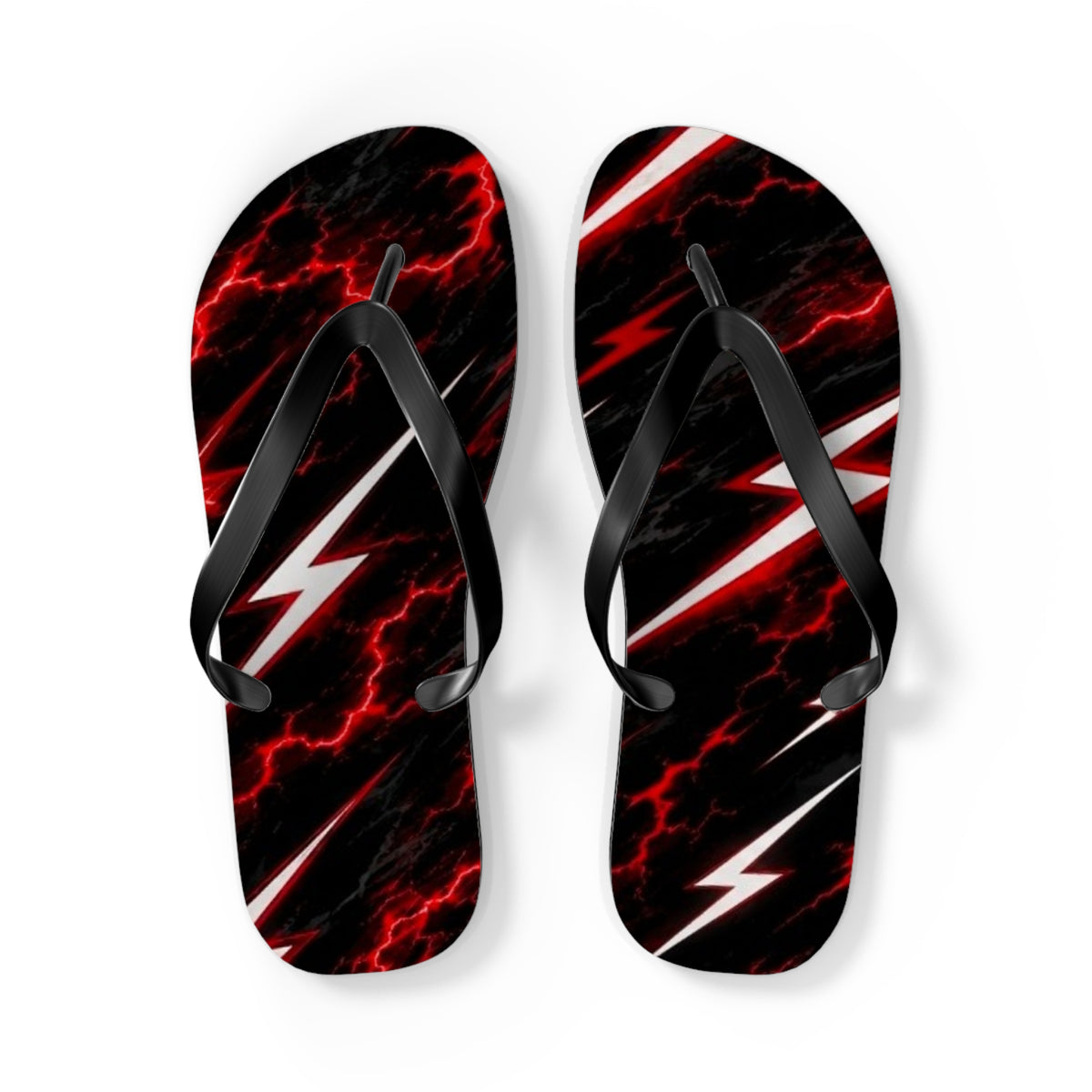 Red Lightning Flip Flops — Bold Storm-Pattern Beach Sandals