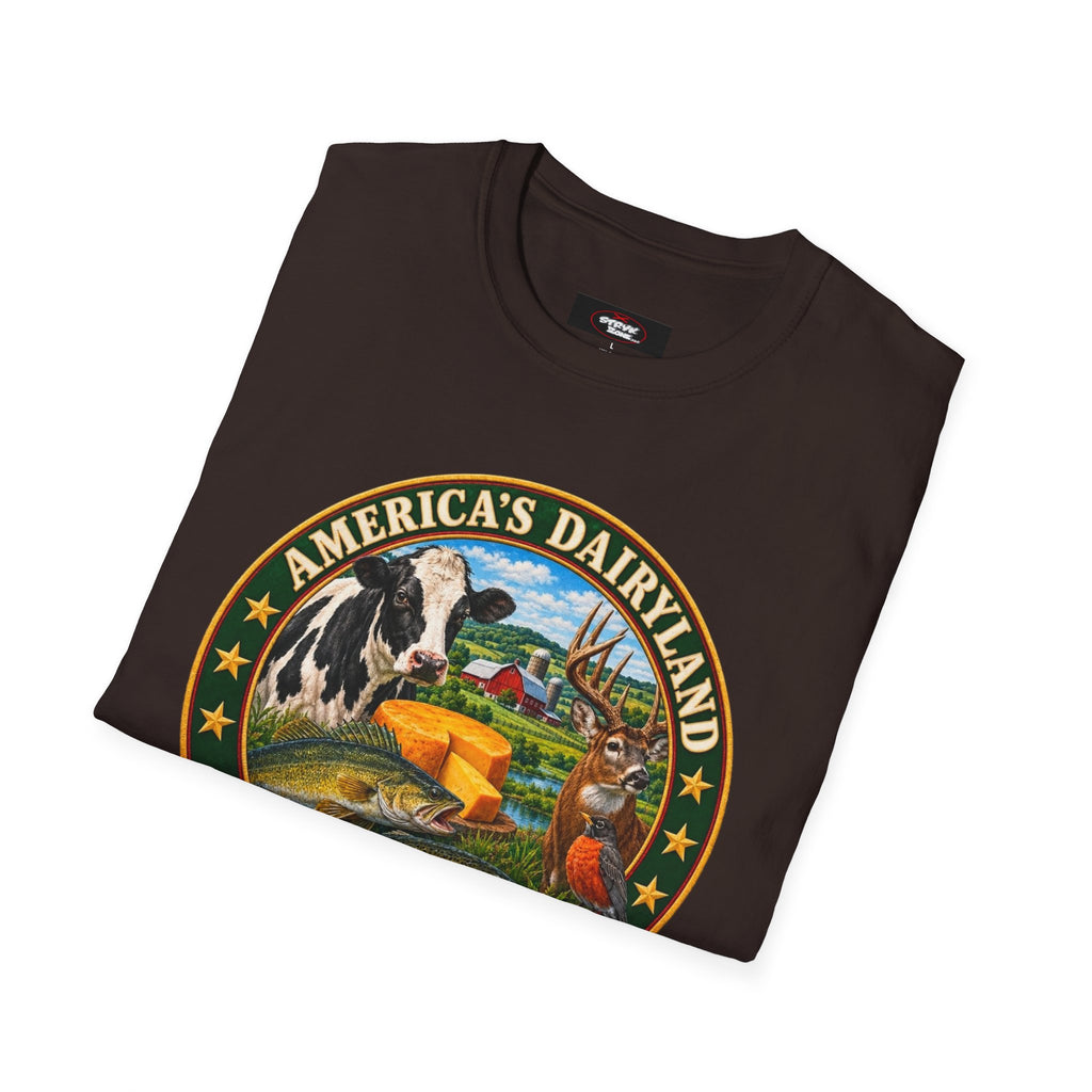Wisconsin America’s Dairyland T-Shirt — Vintage State Badge Tee