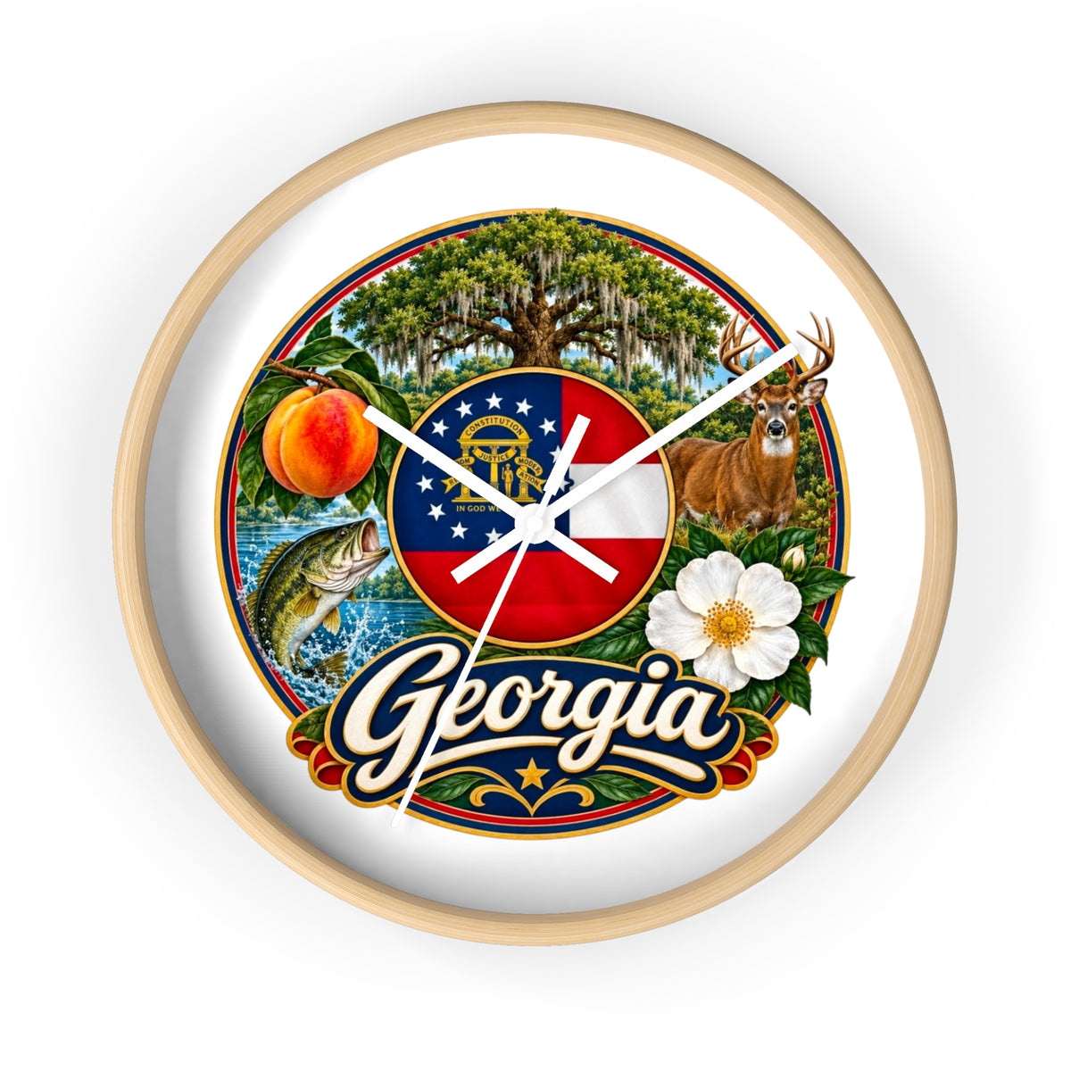 Georgia State Emblems Wall Clock — Peach, Magnolia & Outdoors Decorative Clock