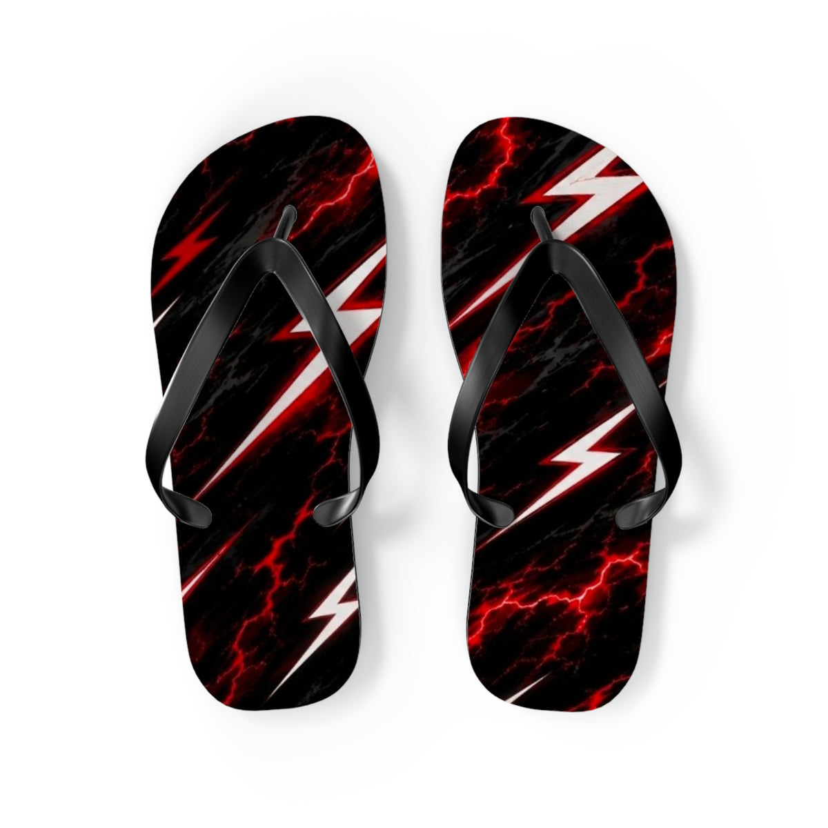 Red Lightning Bolt Flip Flops — Black & Red Storm Beach Sandals