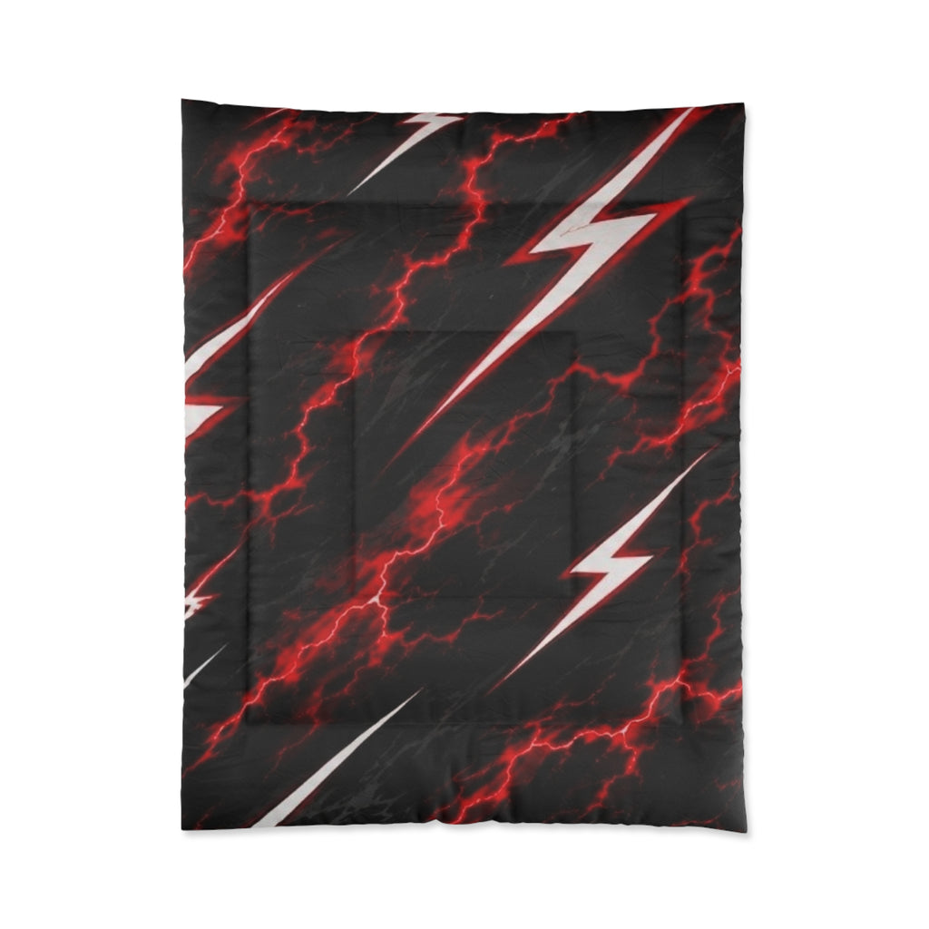 Lightning Bolt Comforter — Black & Red Electric Storm Bed Cover