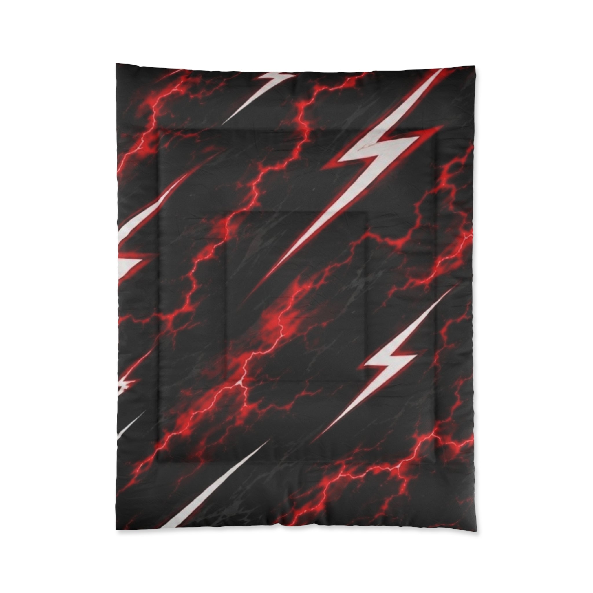 Lightning Bolt Comforter — Black & Red Electric Storm Bed Cover