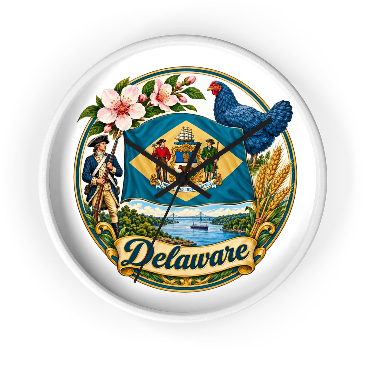 Delaware State Seal Wall Clock — Vintage State Flag Home Decor