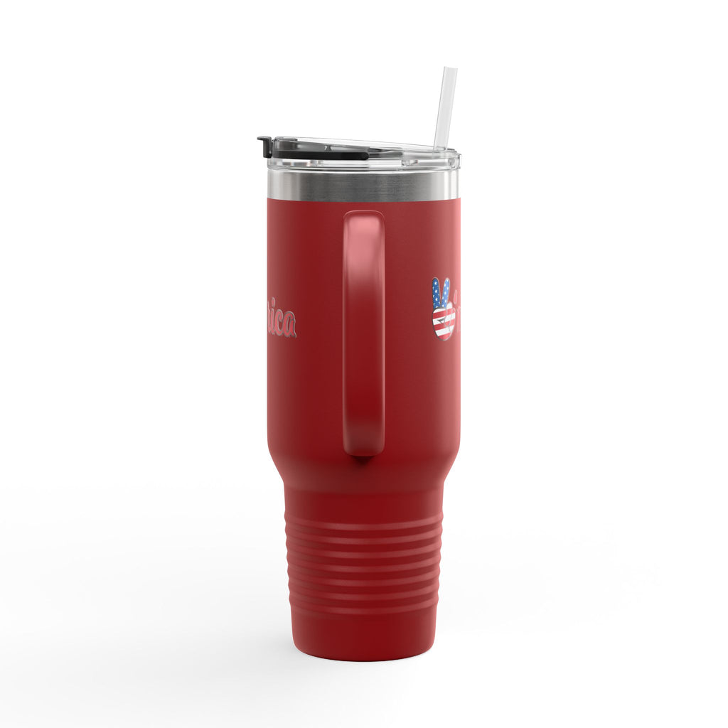 40oz Insulated Travel Mug — 'Merica Patriotic Peace Sign, USA Flag Drink Tumbler