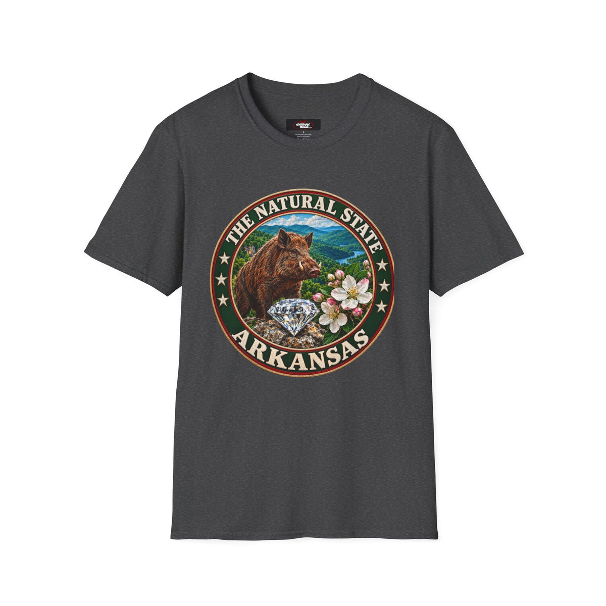 Arkansas State Seal T-Shirt — 'The Natural State' Bear & Diamond Design