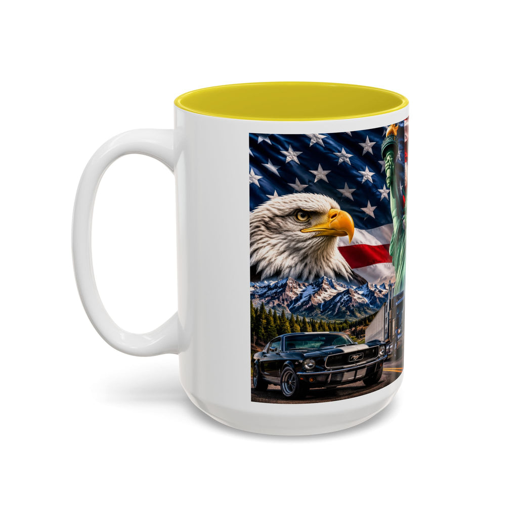 Patriotic USA Collage Mug — Statue of Liberty, Capitol & American Flag (Two-Tone)