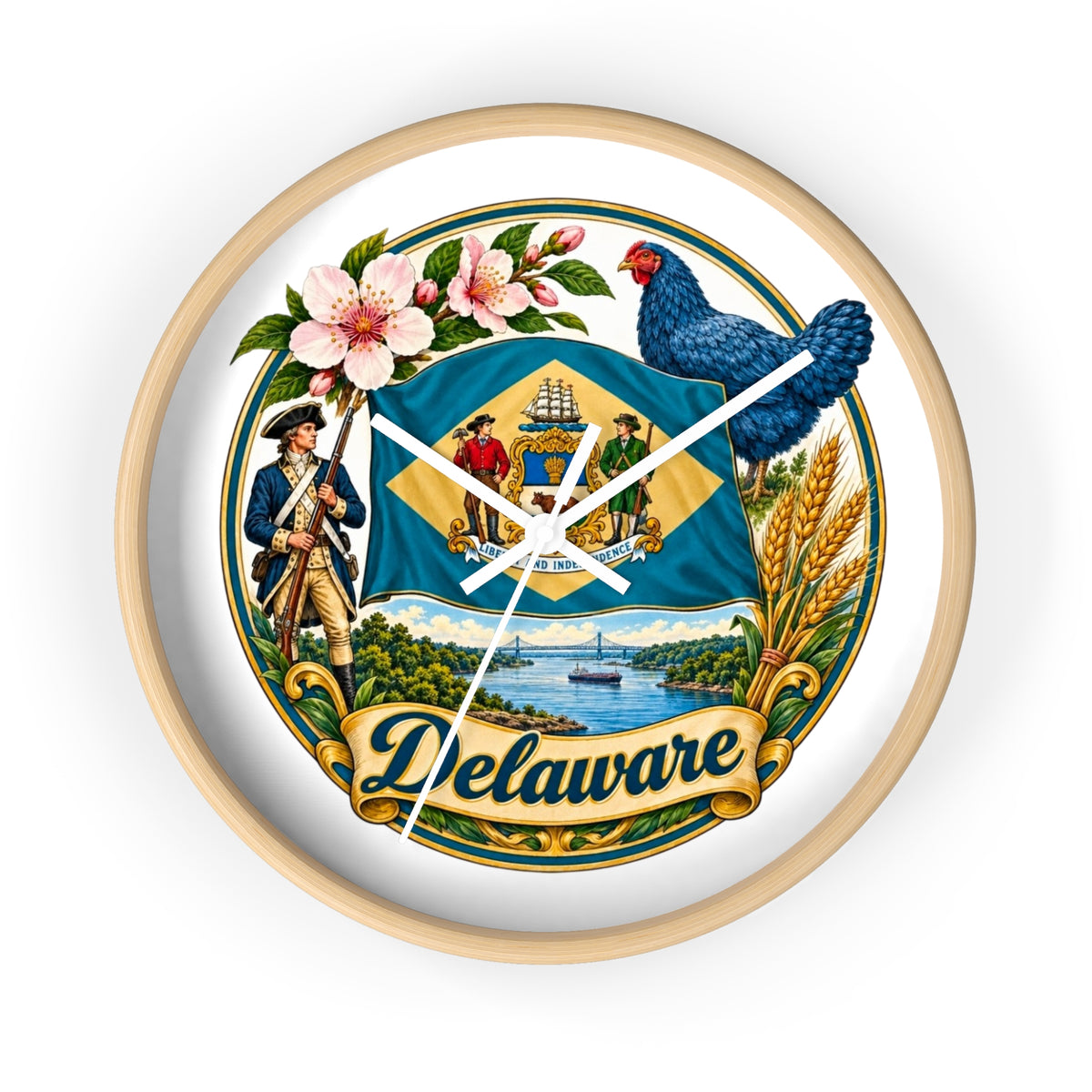 Delaware State Seal Wall Clock — Vintage State Flag Home Decor