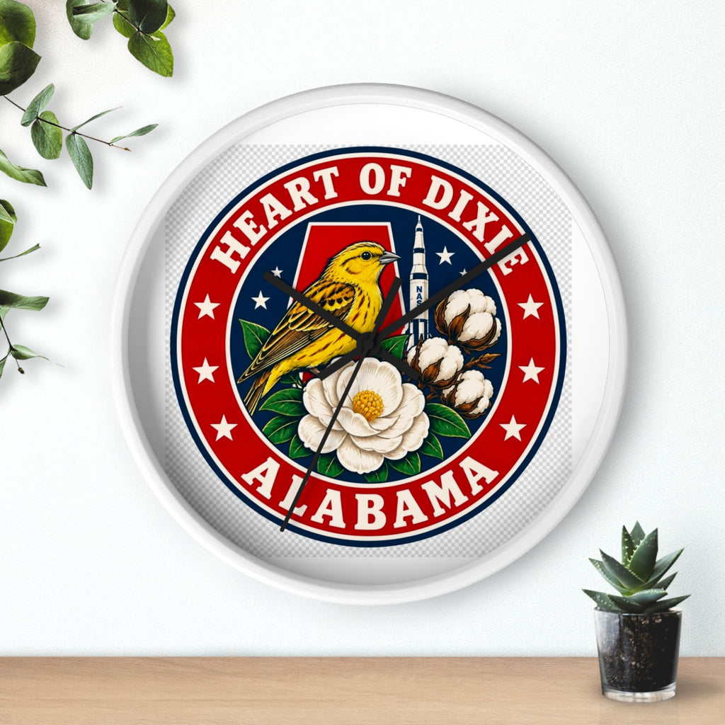 Alabama Heart of Dixie Wall Clock – State Seal Design with Yellowhammer & Magnolia