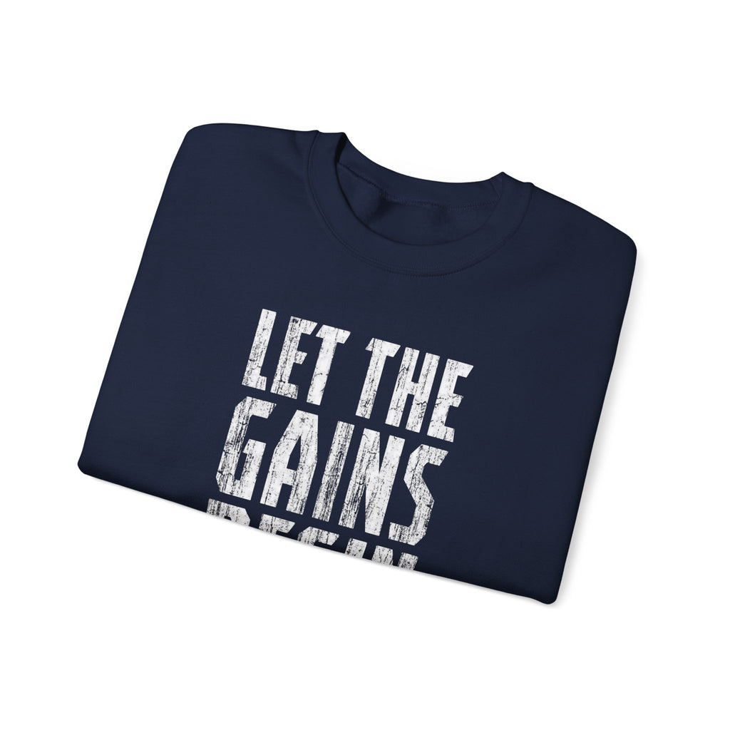 Motivated Muscle Gains graphic on a crewneck sweatshirt