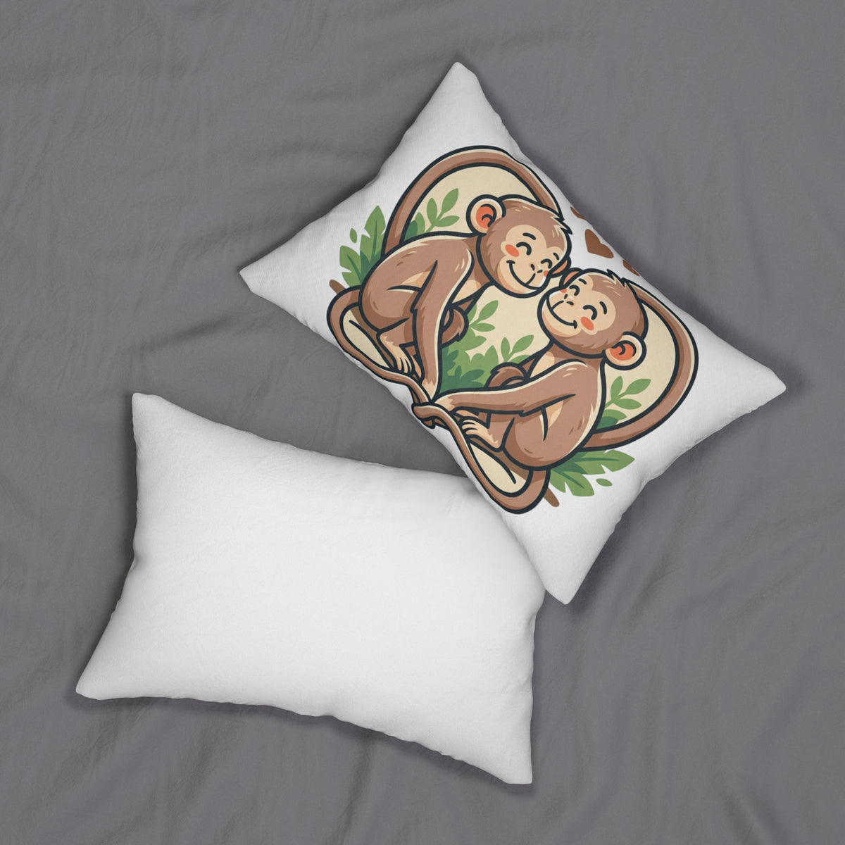 Monkey Love Lumbar Pillow — Cute Twin Monkeys Decorative Throw Pillow