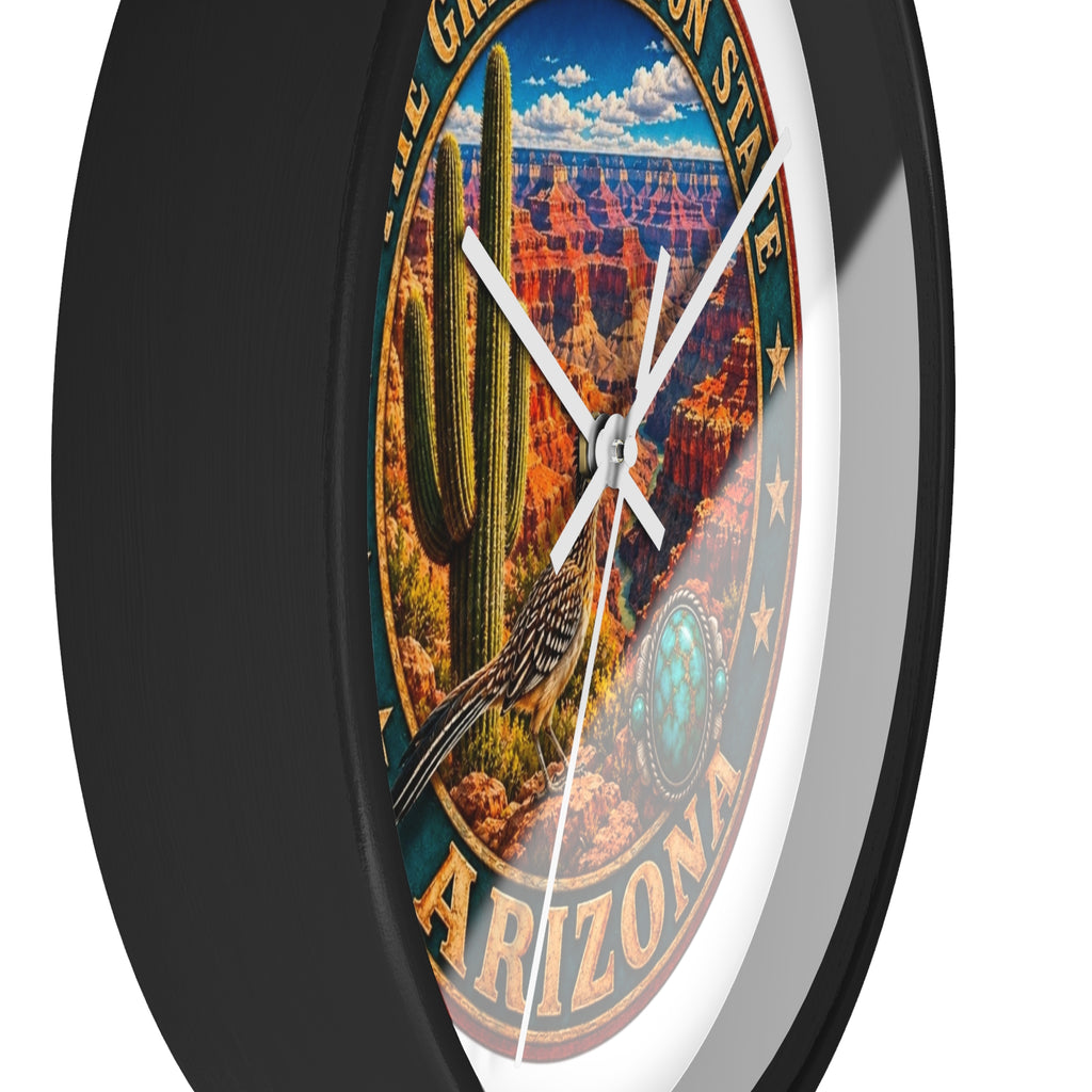 Arizona Grand Canyon State Wall Clock – Southwestern Cactus & Roadrunner Decor