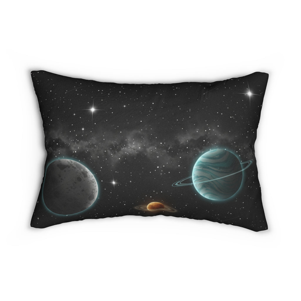 Galactic Planets Lumbar Pillow — Space Nebula Decorative Accent