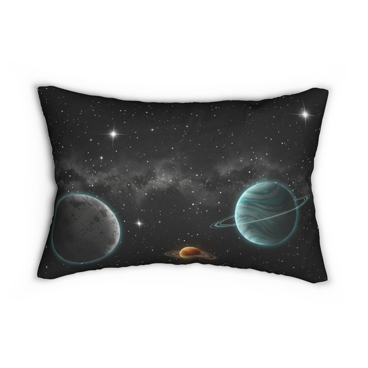 Galactic Planets Lumbar Pillow — Space Nebula Decorative Accent