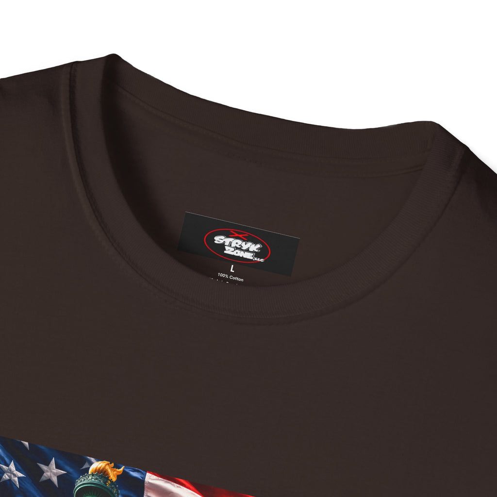 Patriotic USA Montage T-Shirt – Eagle, Statue of Liberty & American Flag Design