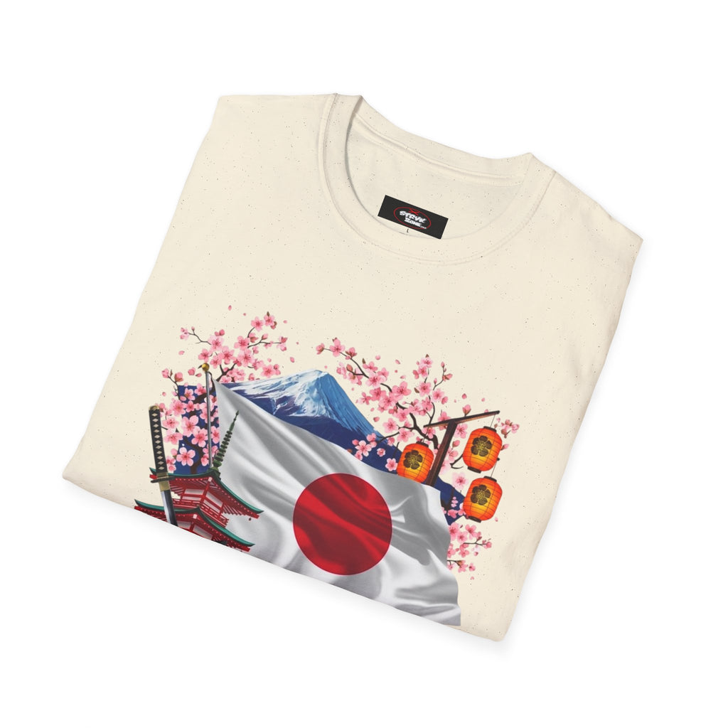 Japan Flag Scenic T-Shirt — Mount Fuji, Cherry Blossoms & Traditional Icons