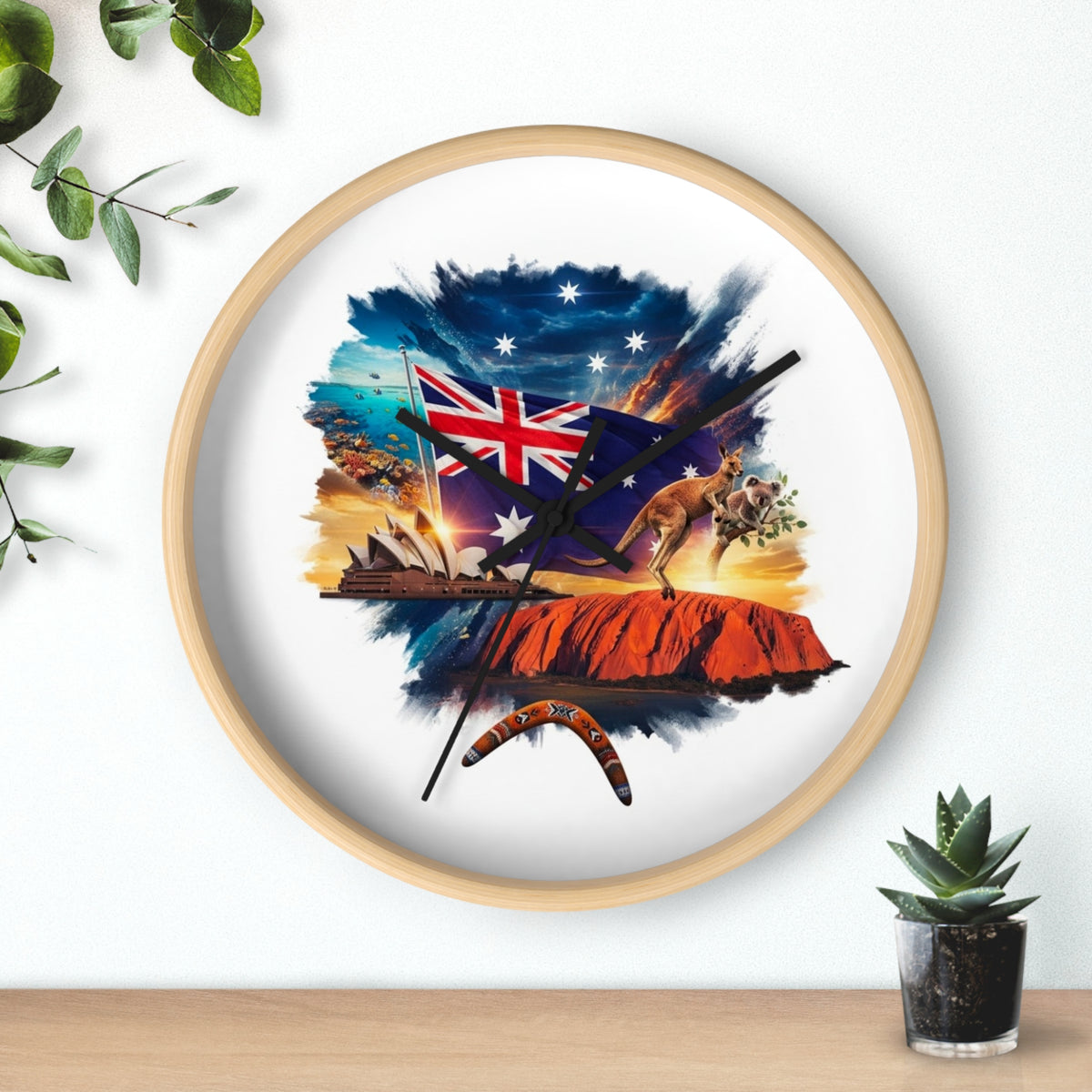 Australian Landscape Wall Clock — Flag, Uluru & Opera House Decor