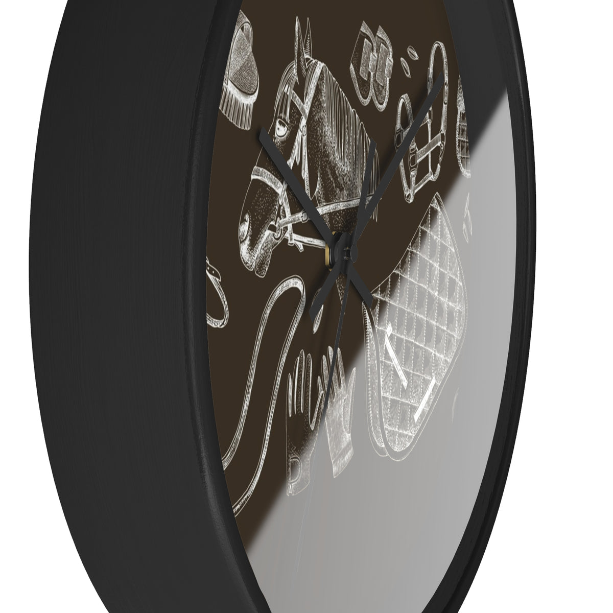 Equestrian Gear Wall Clock — Vintage Horse Tack Silhouette